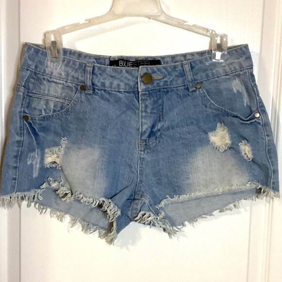 Blue Steel Jeanswear Denim Women's Short Shorts Y2K Boho Distressed - Picture 1 of 8